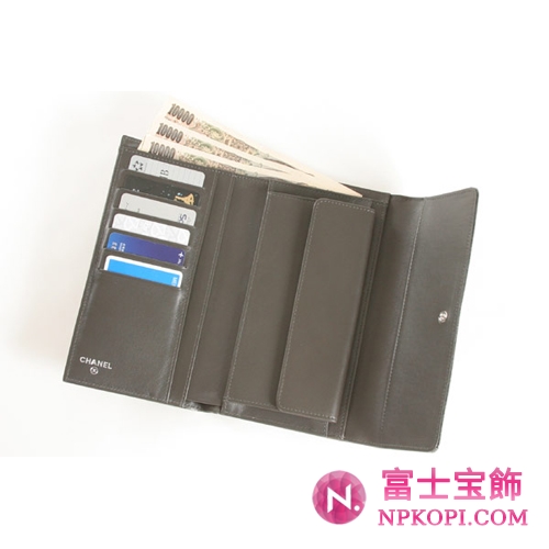 シャネル エナメル 長財布 シルバーグレー A36497